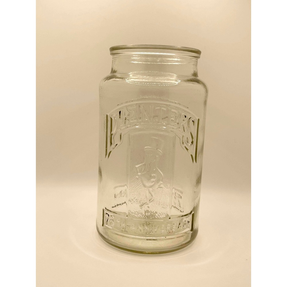 Vintage Planters Peanuts 75th Anniversary Glass‎ Jar – Mr. Peanut – No Lid
